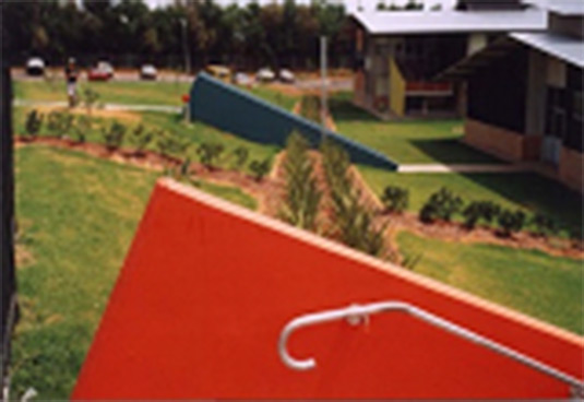 This photo shows an example of a site-specific solution to stars and handrails. Bold colours and distinctive forms provide a unique identity.