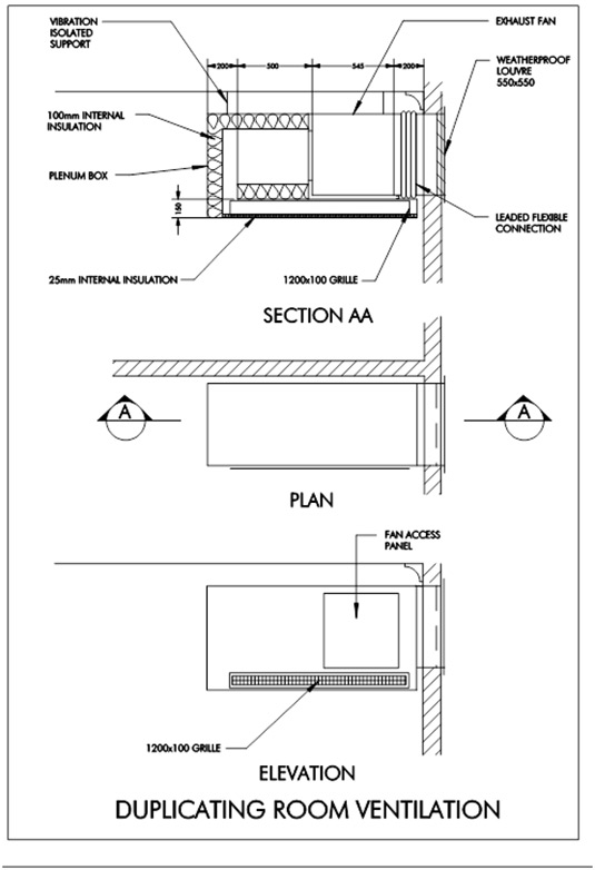 Duplicating Room Ventilation This is a section, plan and elevation for Duplicating Room Ventilation