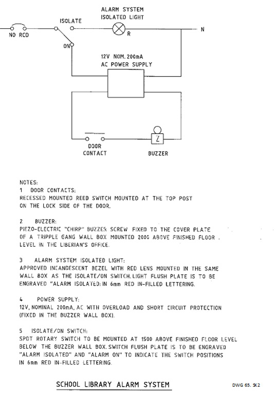 School Library Alarm System This diagram illustrates a School Library Alarm System.