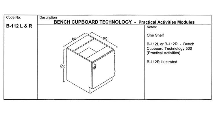 Fixed Bench Cupboard, Technology 500, LH Door (PA)