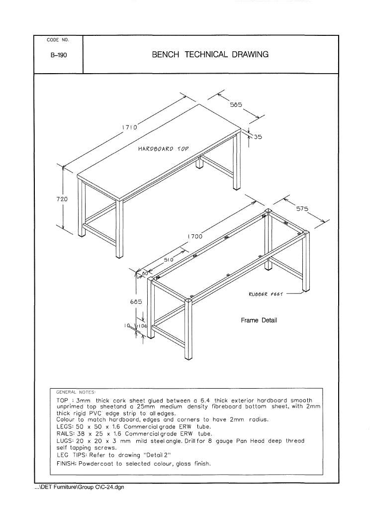 Bench, Technical Drawing