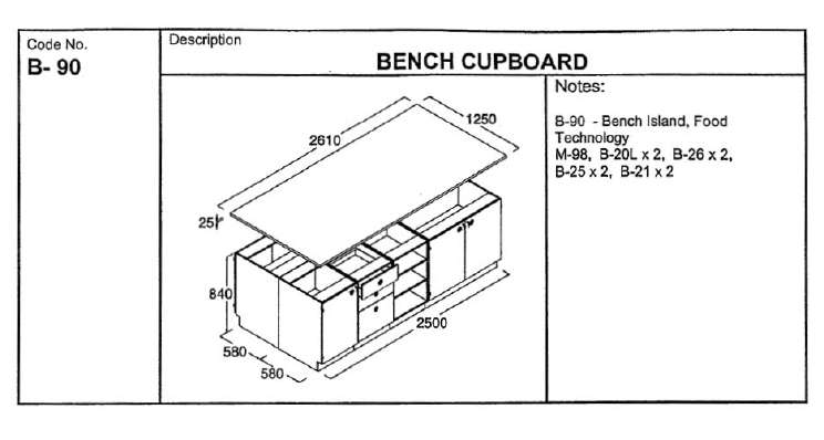 Fixed Bench, Island, Kitchen, 2610