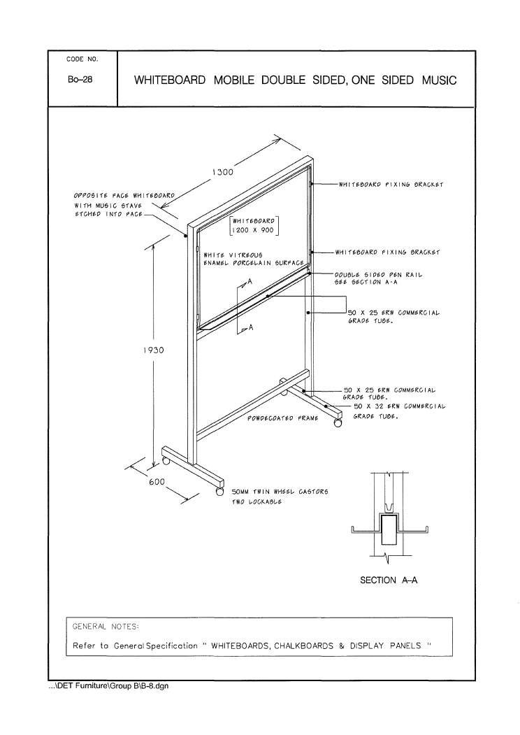 Whiteboard, Mobile, Double Sided, One Side Music