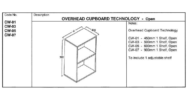 Fixed Overhead Cupboard, Technology 500, 1 Shelf, Open
