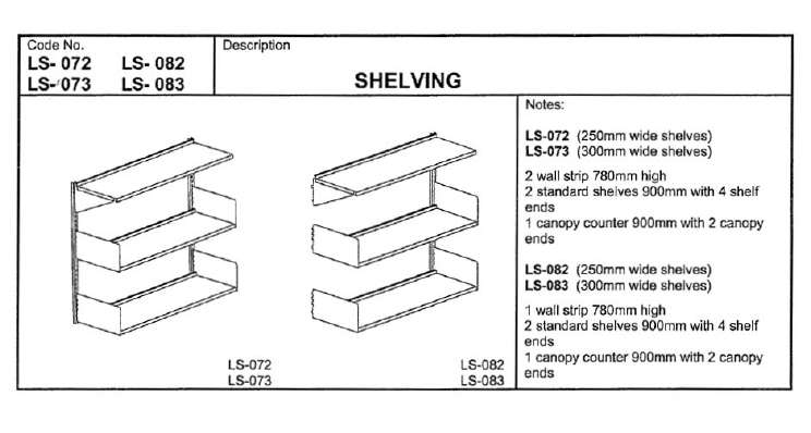 Fixed Shelving, 800mm, Wall Fixed, Starting Bay with 2 Std 250mm Shelves, 1 Canopy 300mm