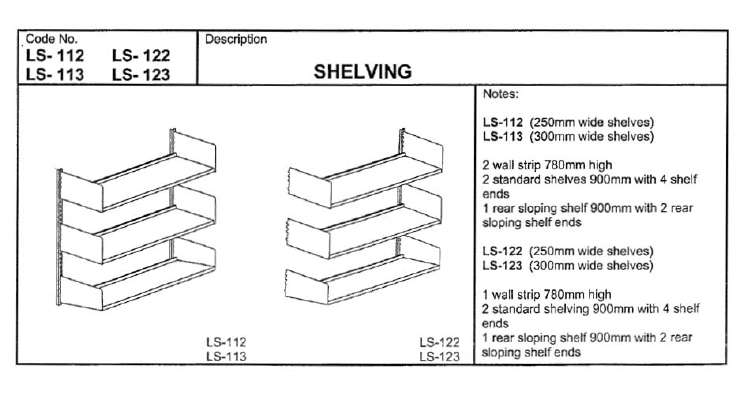 Fixed Shelving, Wall Fixed, Add on Bay with 2 Rear Wall Shelves, 1 Rear Sloping Shelf