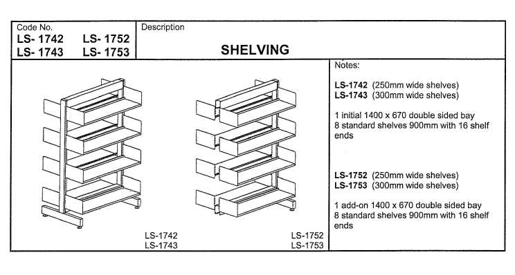 Shelving, 1400mm, Double Sided, Starting Bay with 8 Std 250mm Shelves