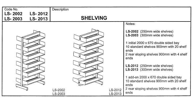 Shelving, 2000mm, Double Sided, Starting Bay with 10 Std 300mm Shelves, 2 Rear Sloping 300mm Shelves