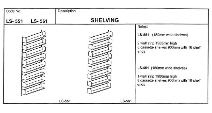 Fixed Shelving, Wall Fixed, Starting Bay with 8 Cassette Shelves