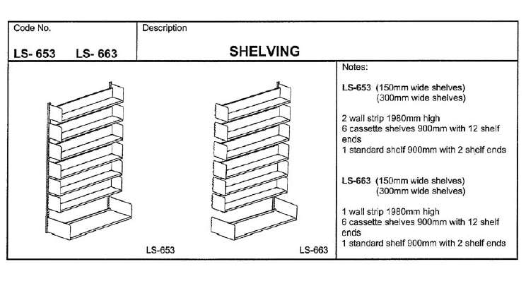 Fixed Shelving, 2000mm, Wall Fixed, Starting Bay with 6 Cassette Shelves, 1 Std 300mm Shelf