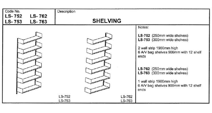 Fixed Shelving, 2000mm, Wall Fixed, Add on Bay with 6 Bag Storage 250mm Shelves