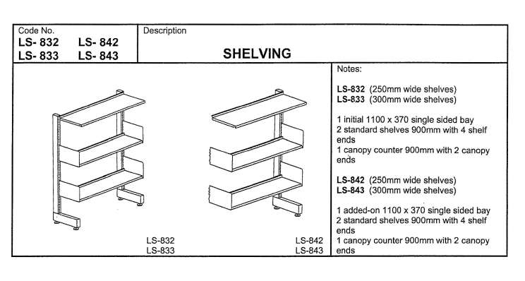Shelving, 1100mm, Single Sided, Starting Bay with 2 Std 250mm Shelves, 1 Canopy 300mm
