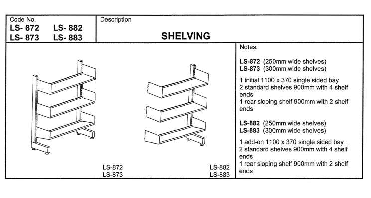Shelving, 1100mm, Single Sided, Starting Bay with 2 Std 250mm Shelves, 1 Rear Sloping 250mm Shelf