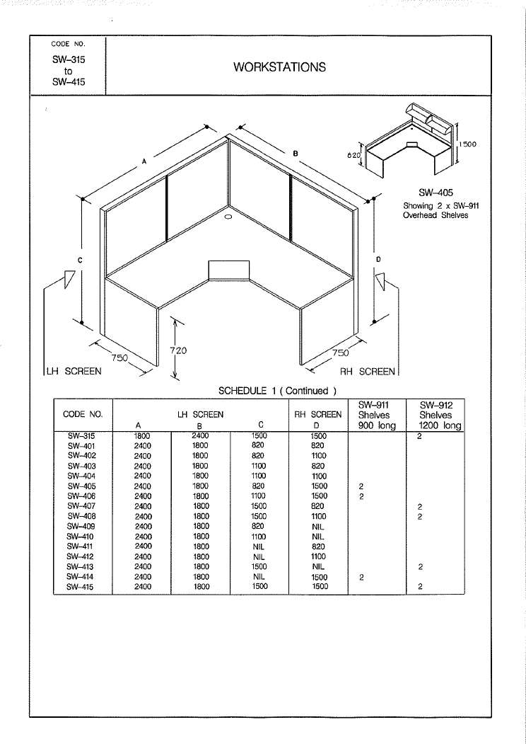 Workstation, LH 2400 x RH 1800, LH Screen 2400 long x 1500 high with 2 shelf units, RH Screen 1800 long x 820 high.