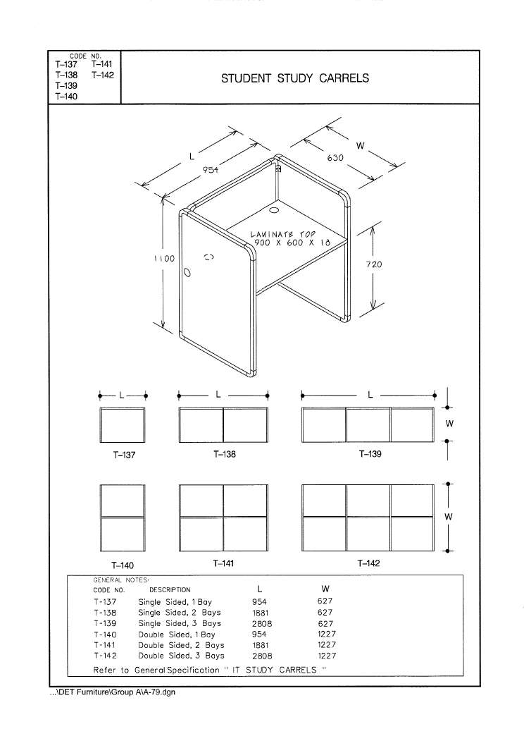Student Study Carrel, Double Sided, 3 Bays, screen 1100 high