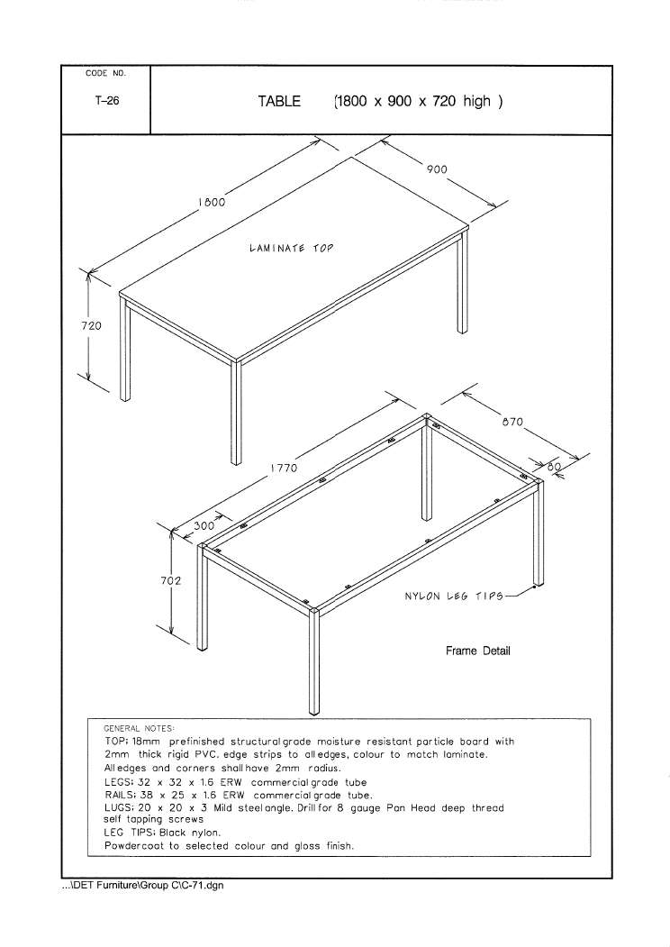 Table, 1800 x 900