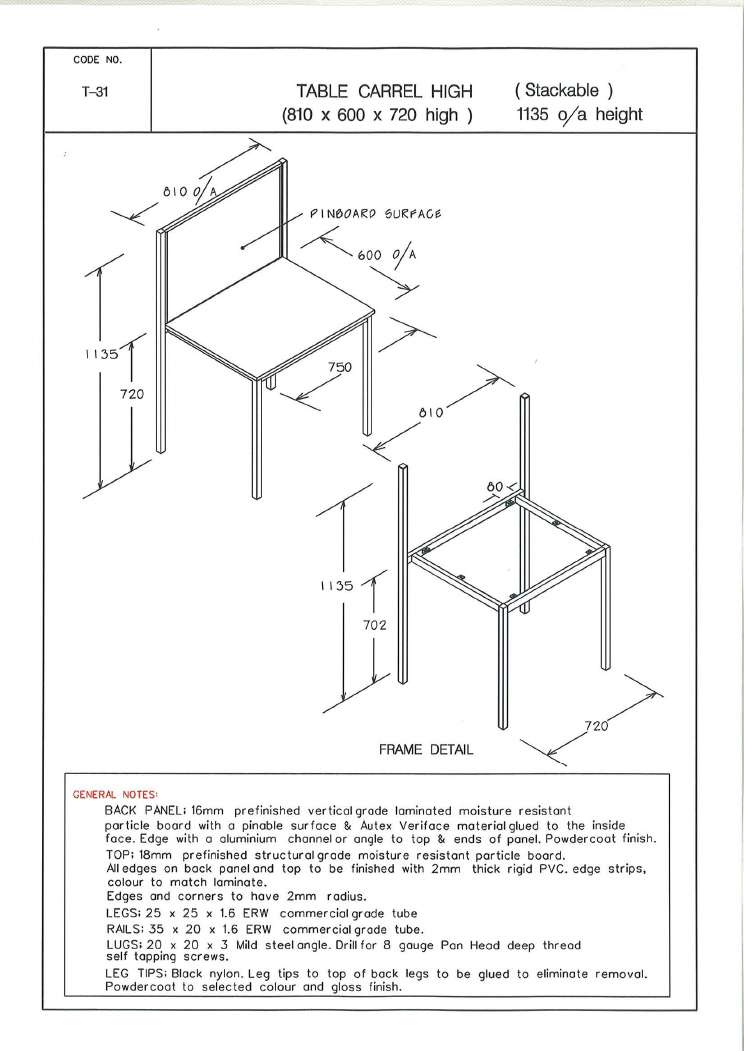 Table, Carrel, High, screen 1135 high