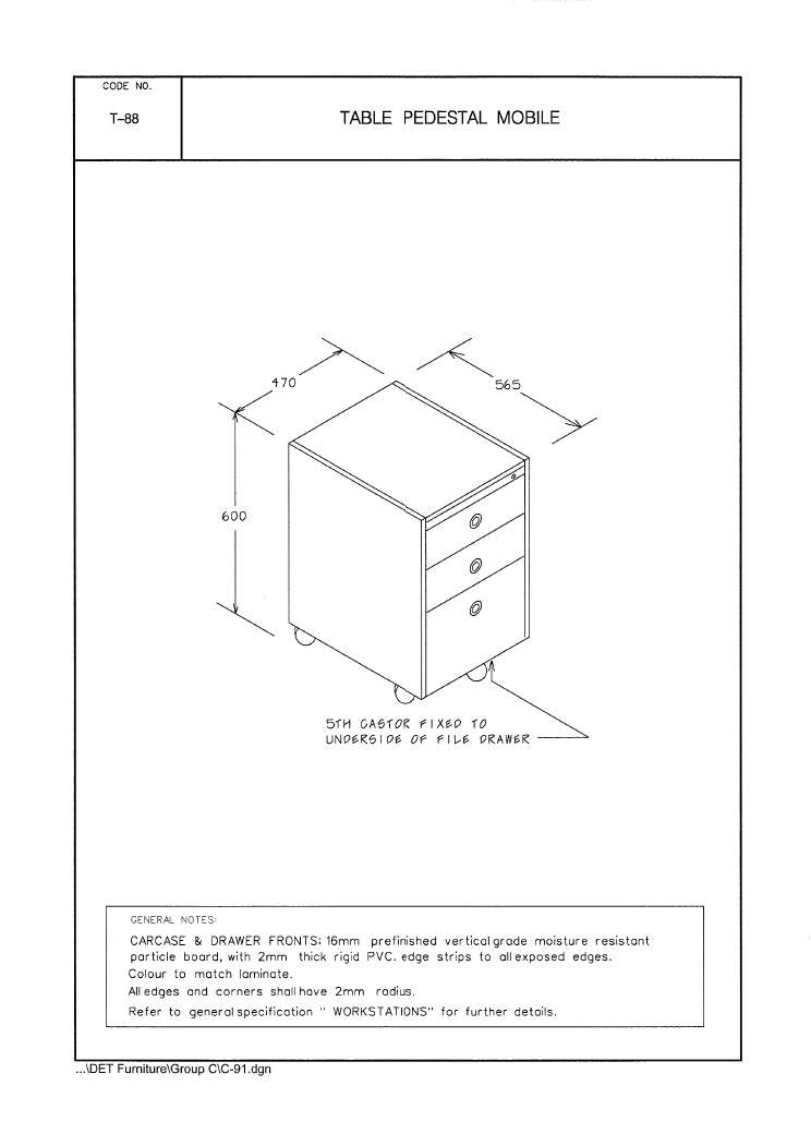 Table, Pedestal, Mobile, 2 Drawer and File Drawer