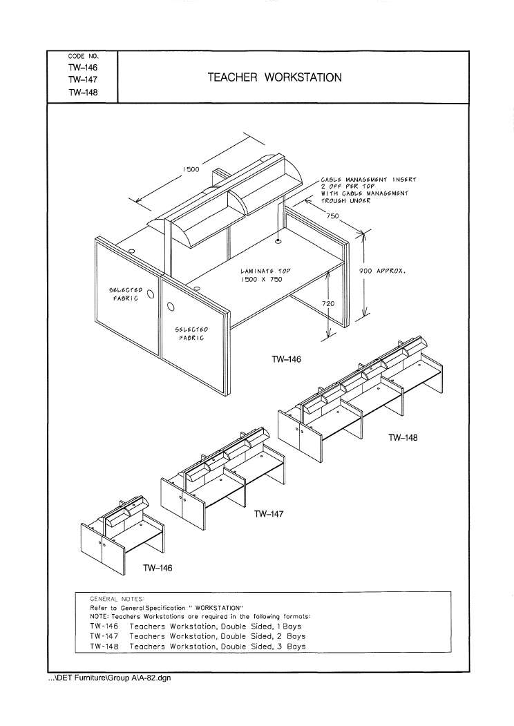 Teacher's Workstation, Double Sided, 2 Bays, rear screen 1500 high with shelves