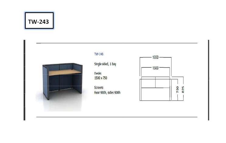 Teacher's Workstation, Single Sided, 1 Bay, rear and side screens 900 high