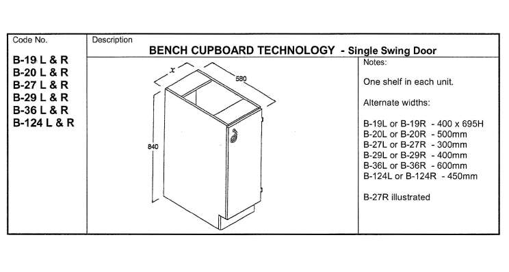 Fixed Bench Cupboard, Computer 400, LH Door
