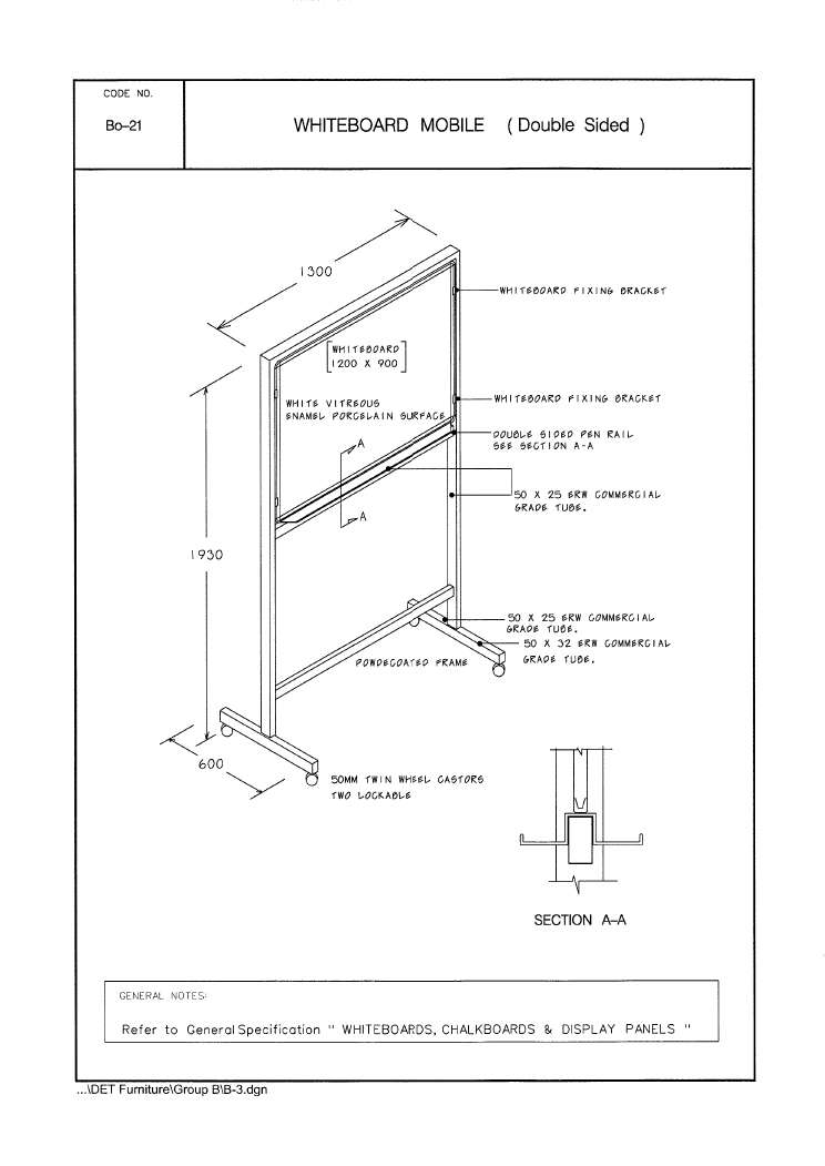Whiteboard, Mobile, Double Sided