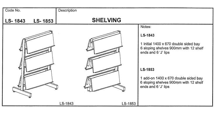 Shelving, 1400mm, Double Sided, Add on Bay with 6 Sloping 300mm Shelves
