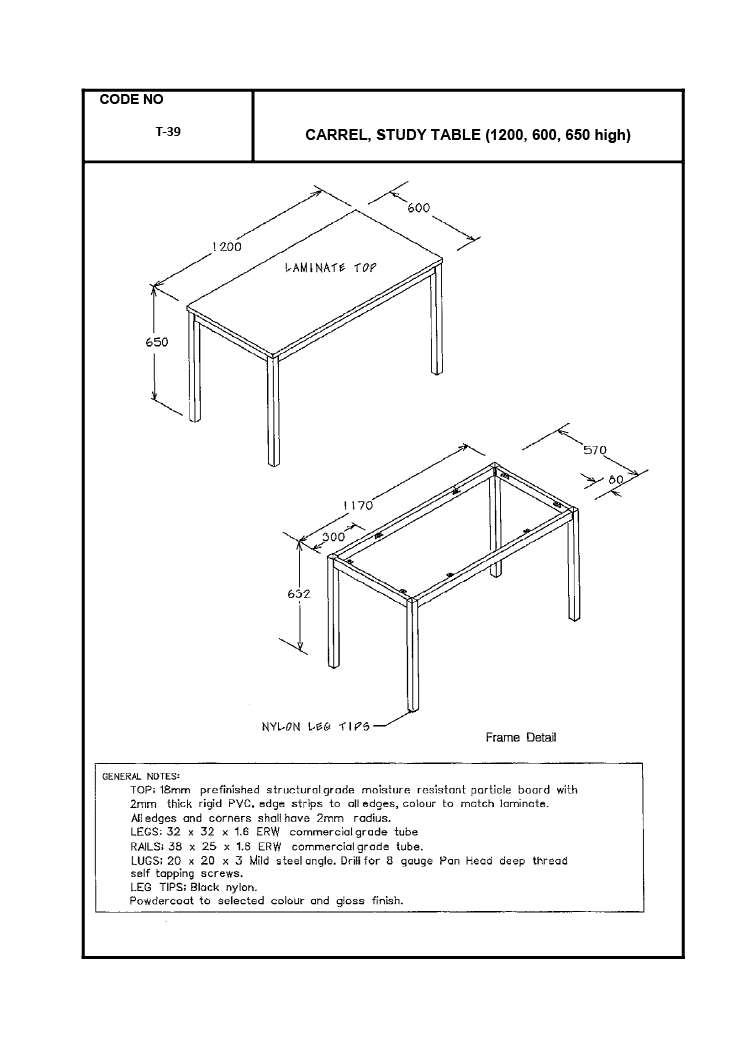 Table, Utility, E (650mm height)